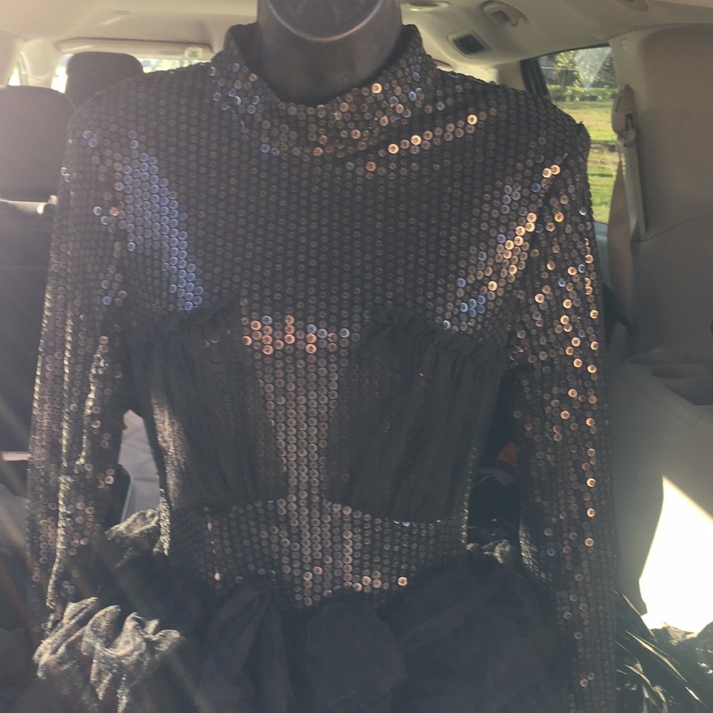 Black sequin dress with tulle skirt